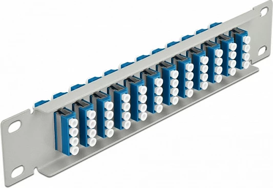 Patch panel fibër optike DeLOCK 10″ 1U, 12x LC Quad, SMF, gri