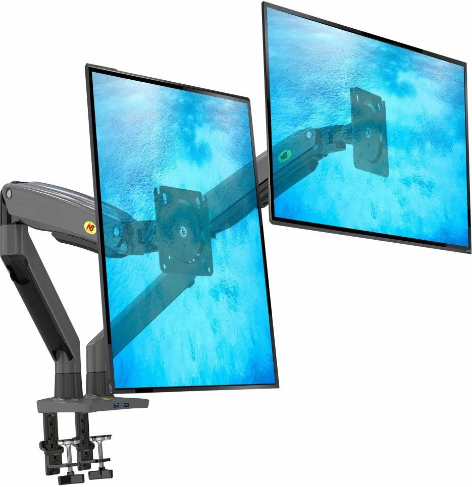 Mbajtëse tavoline për 2 monitorë North Bayou G75 22-32\", VESA 75x75/100x100, gas spring, 12 kg, e zezë