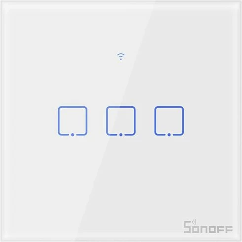 Çelës muri smart Wi‑Fi SONOFF T0EU3C-TX, 3-kanalësh, panel me prekje, i bardhë