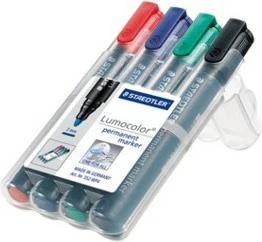 Set marker permanent STAEDTLER Lumocolor, 4 ngjyra, 2 mm, i zi/blu/gjelbër/kuq
