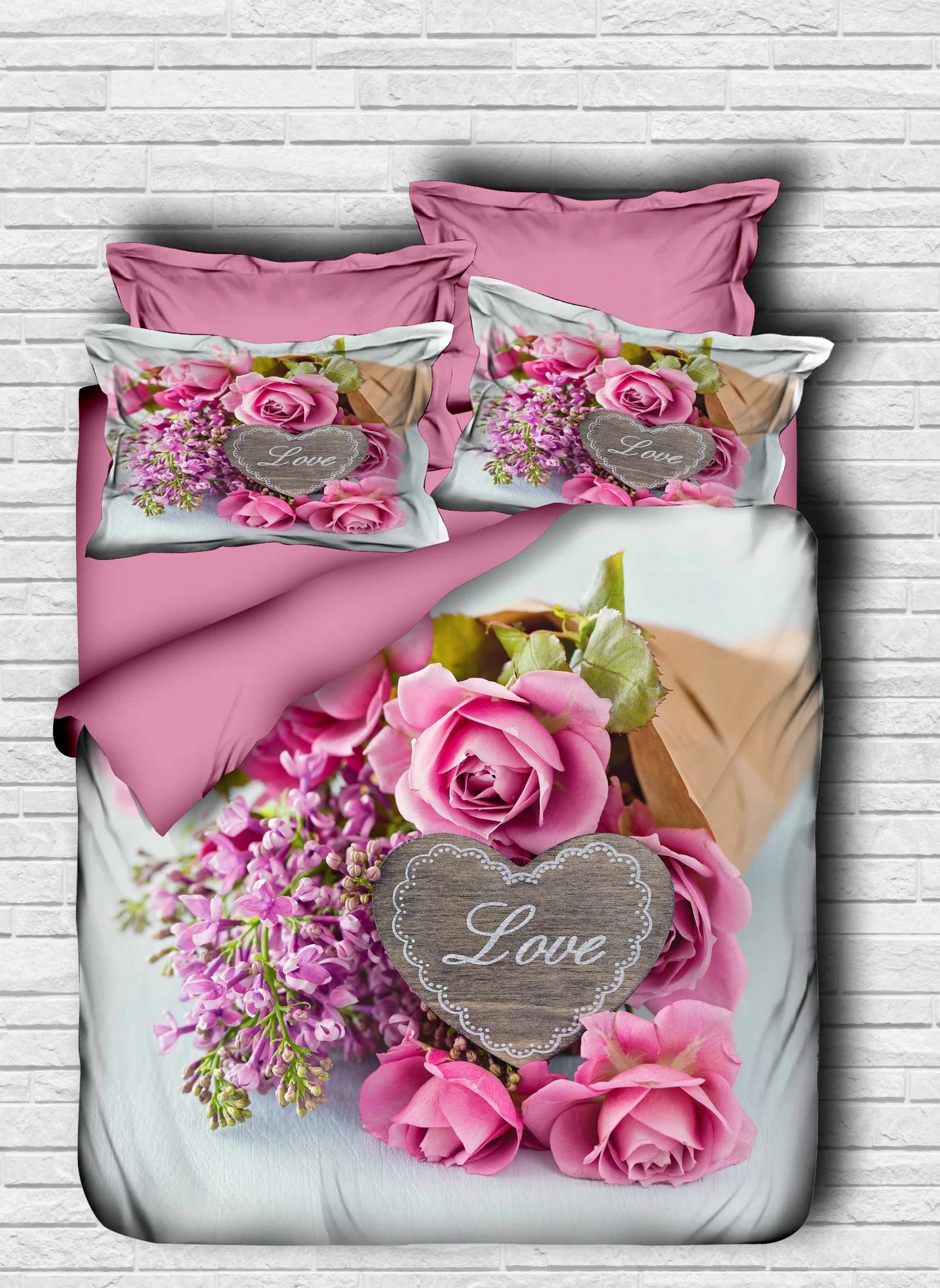 Set mbulesë për jorgan king size, L'essentiel, 107, rozë/gri/e bardhë