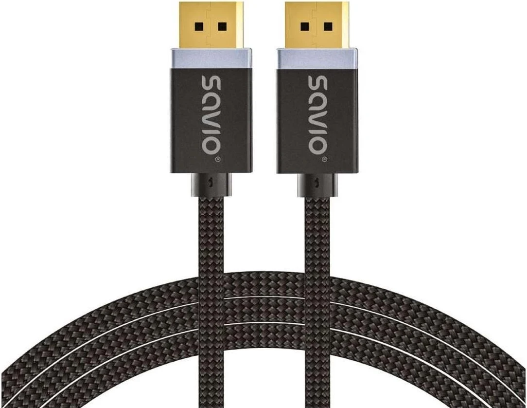 Kabel DisplayPort Savio CL-166, 2m, miedhë, bawełniany oplot, zi