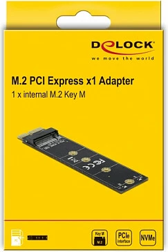 Adapter PCIe x1 në M.2 Key M DeLOCK, PCIe 4.0, NVMe, 2230/2242/2260/2280, i zi