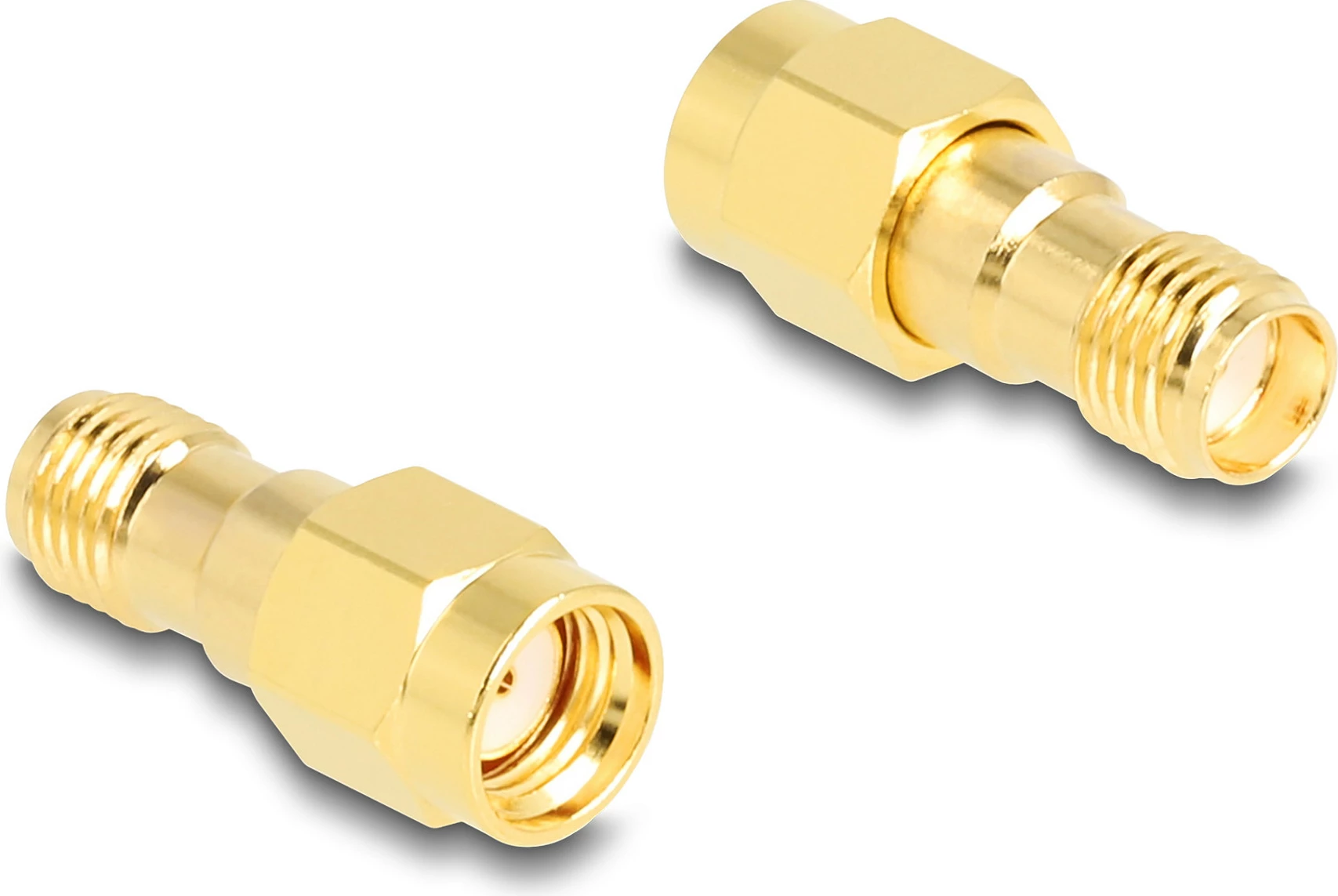 Adapter DeLOCK HBI59-1, RP-SMA mashkull në SMA femër, 50Ω, i artë