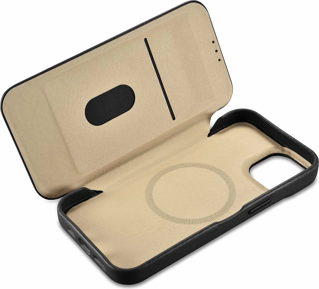 Mbështjellës iCarer CE Premium lëkurë për iPhone 14 Plus, MagSafe, i zi