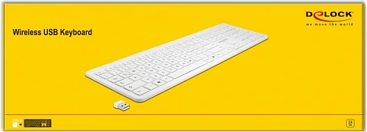 Tastierë wireless DeLOCK 12014, Full-size 100%, QWERTZ gjermane, RF 2.4 GHz, e bardhë