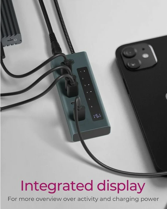 USB-C hub ICYBOX IB-HUB1457-C31 7-port USB 3.2 Gen 2 10 Gbit/s me PD 20 W, gri/blu