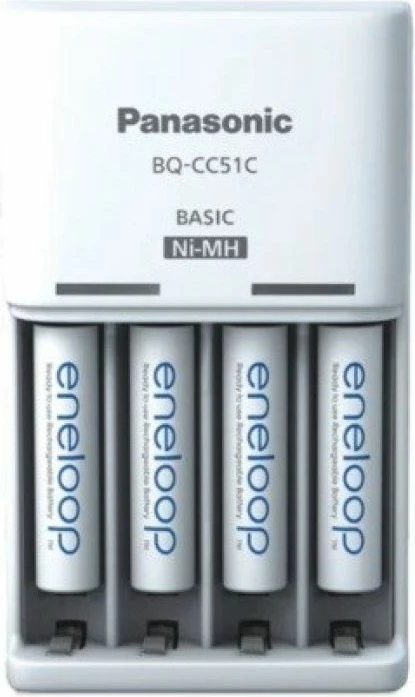 Karikues bazik Panasonic me 4 bateri AAA Eneloop 800 mAh, i bardhë