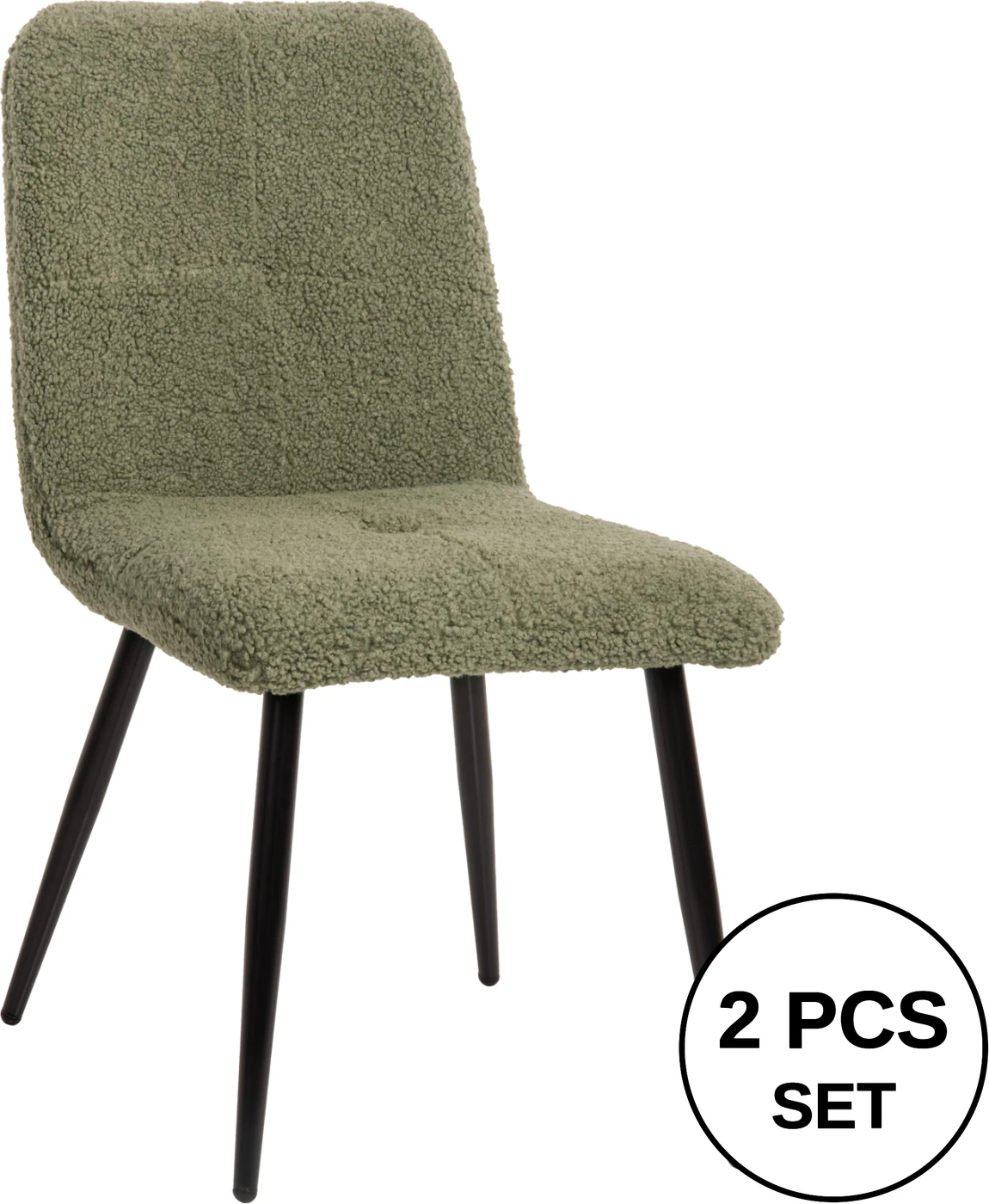 Karrige SHELLY FH8590.03, pëlhurë TEDDY, ngjyrë fistik e gjelbër-këmbë metalike të zeza, 48x64x87H cm., set prej 2 copë