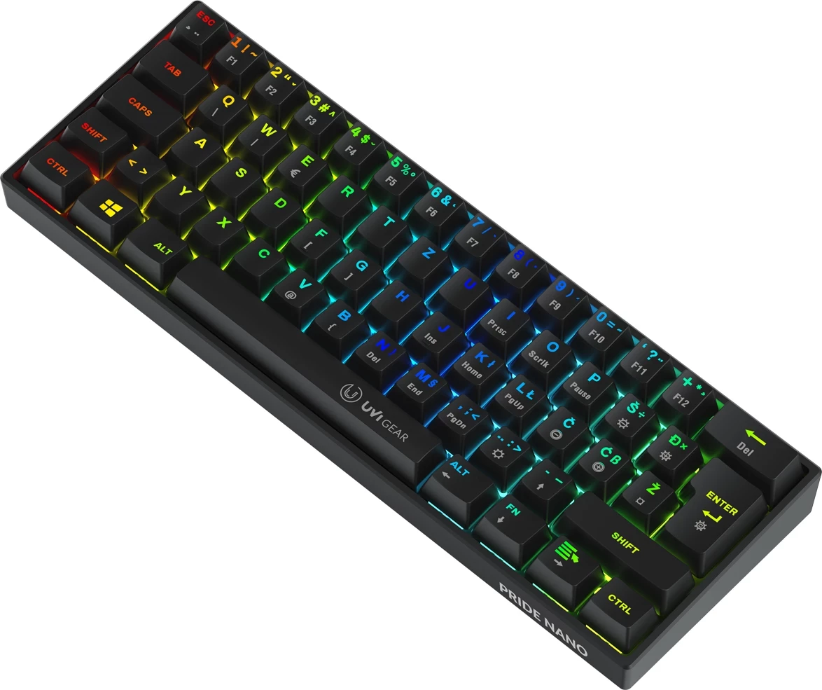 Tastierë mekanike UVI GEAR Pride Nano 60% (62 tasta) RGB, Red Switch, ISO SLO/CRO, USB-C e shkëputshme, e zezë 3
