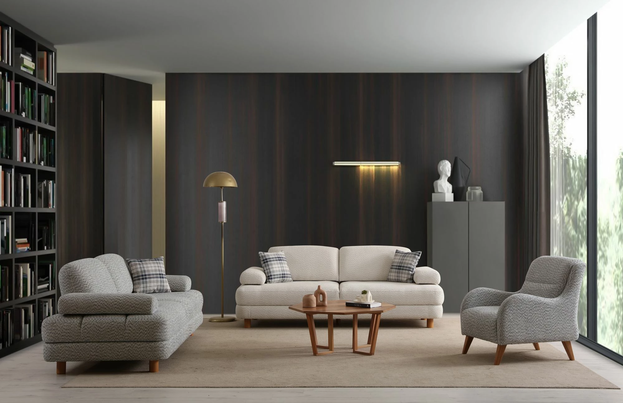 Karrige Wing Atelier del Sofa, Nice Bergere, krem dhe kaltër