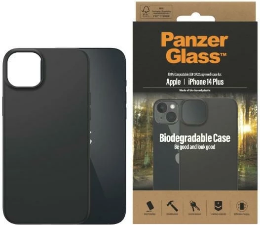 Mbështjellës PanzerGlass për iPhone 14 Plus / 15 Plus, i zi, Biodegradueshëm