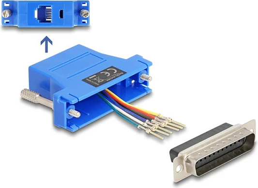 Adapter DeLOCK D-Sub 25 pin (mashkull) në RJ12 (femër), kit montimi, blu