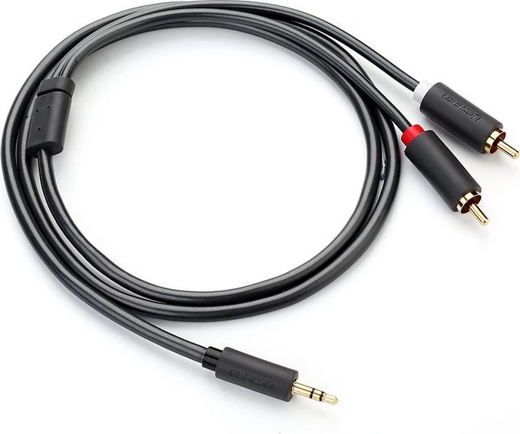 Kabllo audio Ugreen AV102 10511, 1.5m, mini jack 3.5mm në 2RCA, Gri