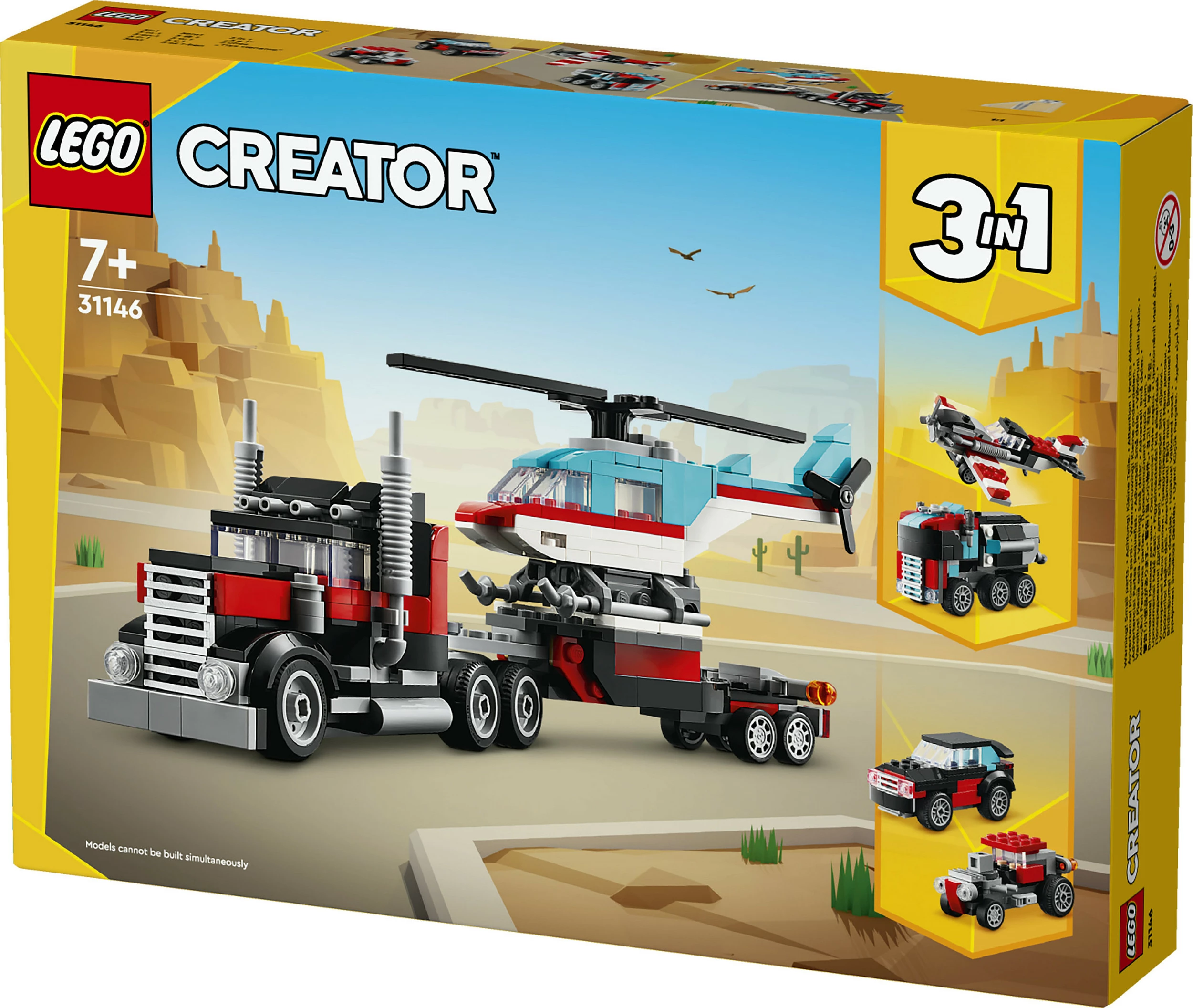 Set ndërtimi LEGO Creator 3in1, Kamion me platformë dhe Helikopter, 270 pjesë, Multingjyrësh