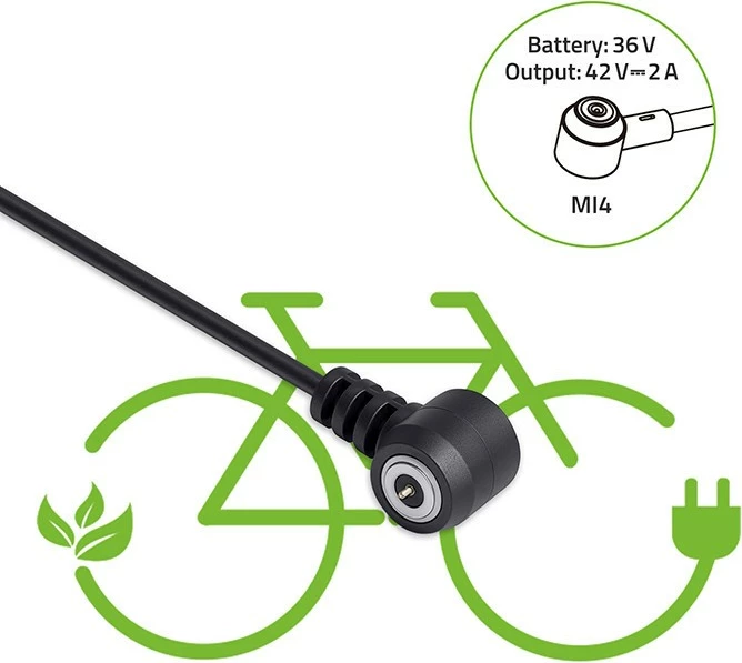 Karikues biçikletë elektrike Qoltec 52614 42V 2A për bateri 36V Mi4 magnetik IP54, i zi + kabllo rryme