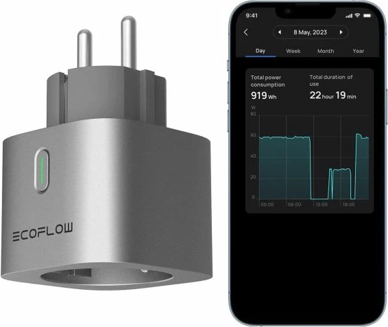 Prizë smart ECOFlow 5011401002 WiFi 2.4GHz, 10A, 110-250V, Matter, për PowerStream Microinverter, Gri
