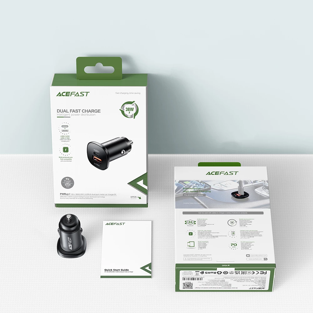 Karikues makine, Acefast, B1, 38W, USB-C + USB, PD 20W, QC 3.0, PPS, 2 porta, i zi