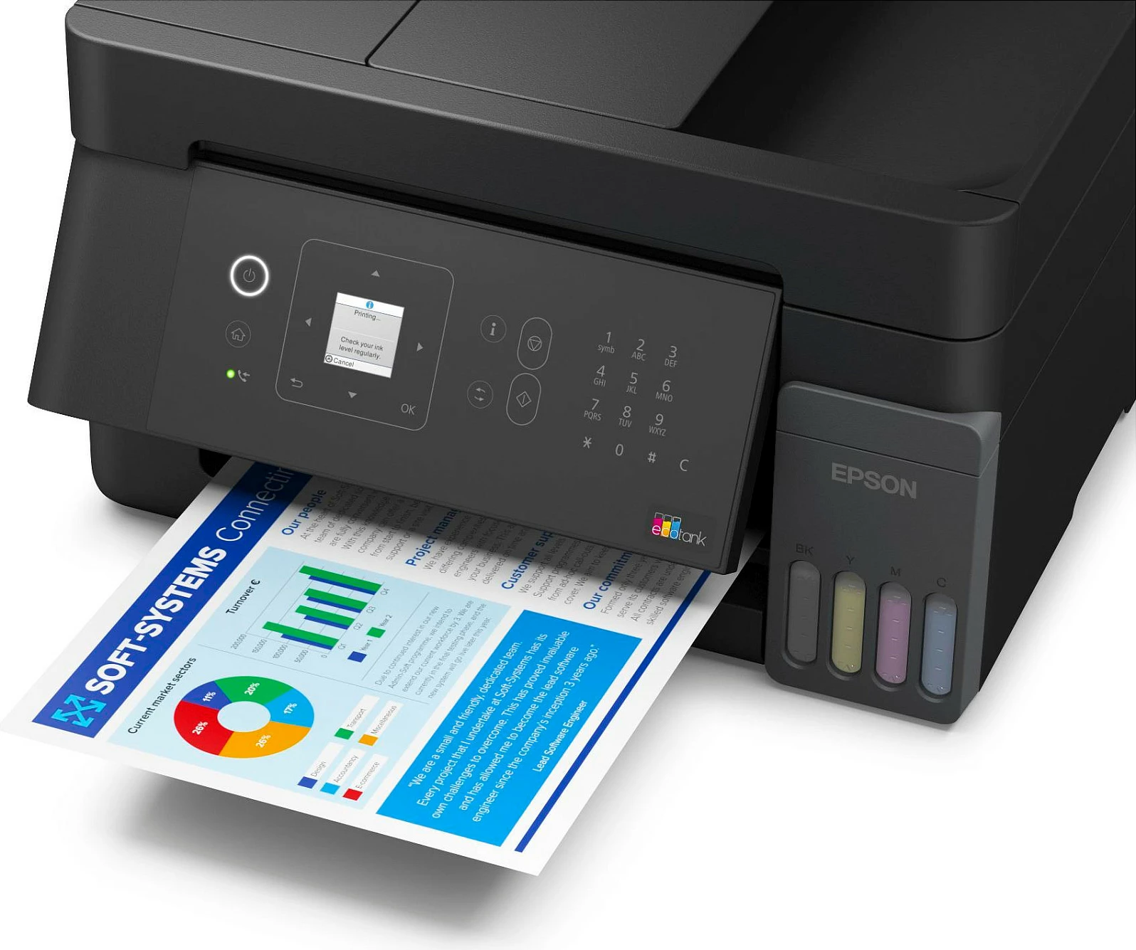 Printer multifunksional Epson EcoTank ET-4905, inkjet me ngjyra A4, Wi‑Fi/Ethernet, ADF, i zi