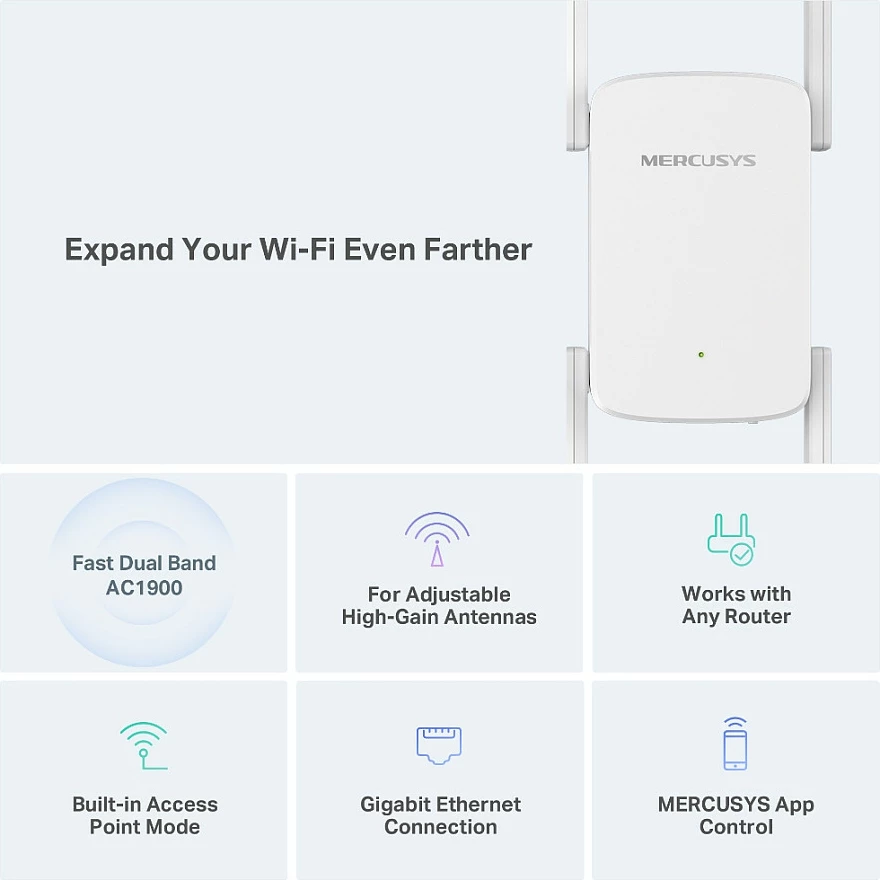 Zgjatës Wi‑Fi Mercusys ME50G AC1900, Dual-Band, Gigabit Ethernet, i bardhë