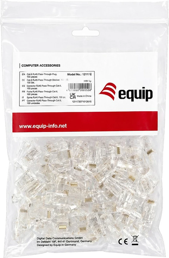 Konektor rrjeti EQUIP RJ45 Cat6a, tool-free, 100 copë, transparent