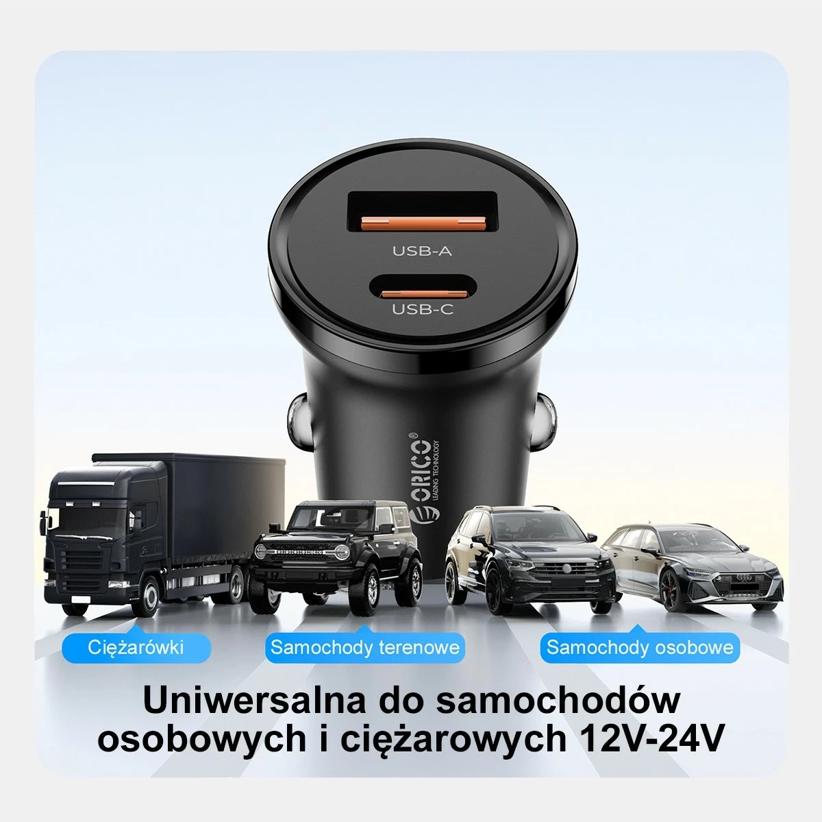 Karikues veture Orico PD 65W, USB-C, USB-A, zi