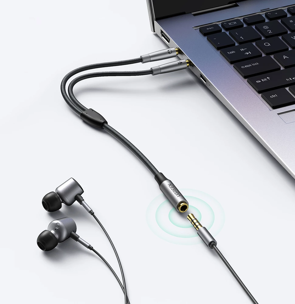 Kabllo ndarëse audio Ugreen AV193 50255, 3.5 mm mini jack (female) në 2x 3.5 mm mini jack (male), 20 cm, Argjend