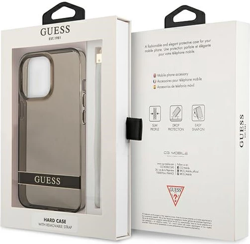 Mbështjellës Guess GUHCP13LHTSGSK për iPhone 13/13 Pro 6.1", i fortë, me rrip, i zi