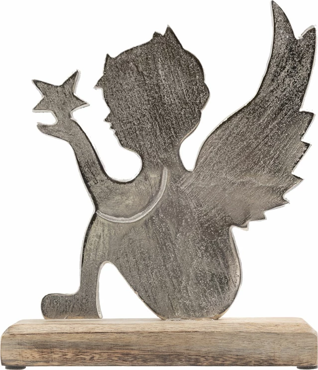Dekor për Krishtlindje engjëll, dru dhe alumin, argjend, 21x5x21cm