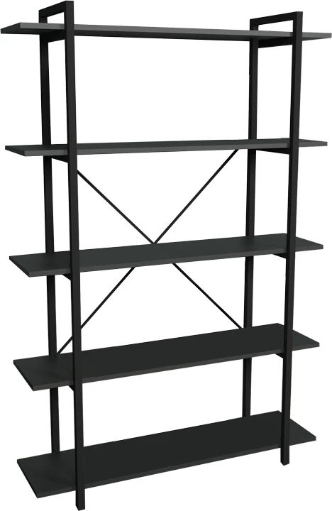 Raft librash Reson, melaminë antracit, metal i zi, 120x34x180cm