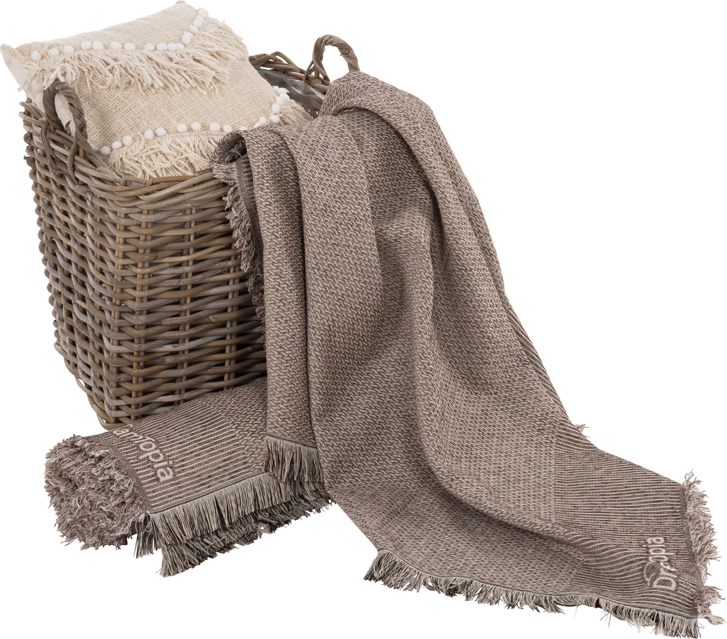 Mbulesë divani me franja DREAMTOPIA FH12164.01 ngjyrë kafe 178x178cm