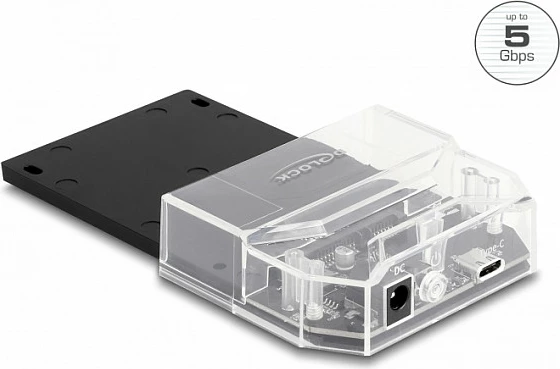 Docking station DeLOCK SuperSpeed, USB-C, për 1x 2.5" SATA HDD/SSD, 5 Gbps, e zezë/transparent