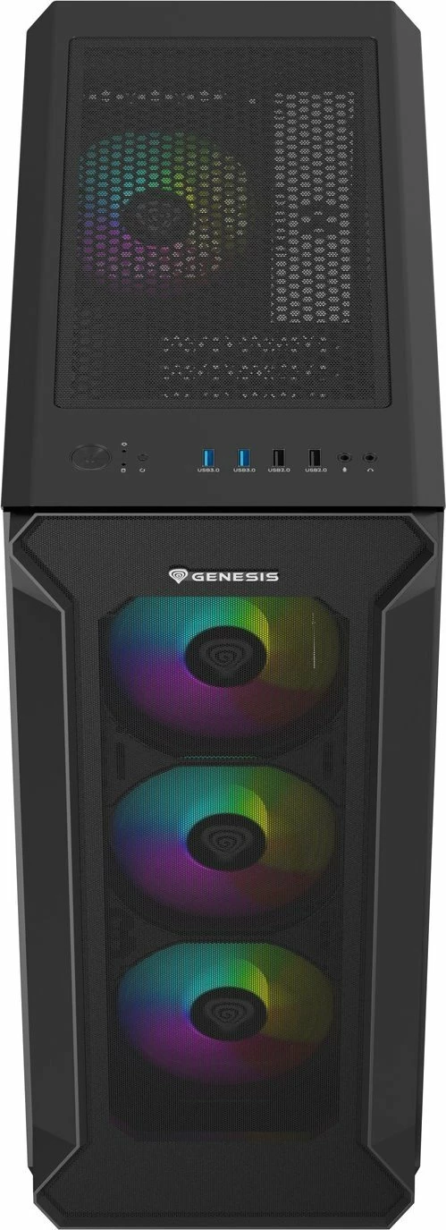 Kasë GENESIS Irid 505 ARGB V2 NPC-1518 Midi Tower ATX/Micro ATX/Mini-ITX, 4x120mm ARGB fan, xham i kalitur, e zezë