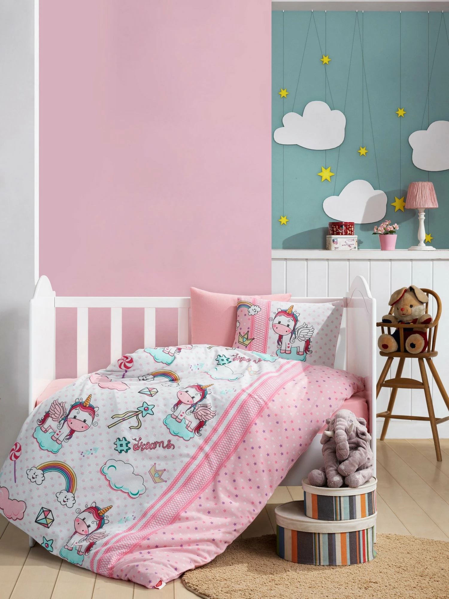 Set mbulesash për krevat fëmijësh Ranforce L'essentiel, Unicorn v2, rozë
