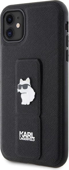 Mbështjellës Karl Lagerfeld Gripstand Saffiano Choupette Pins për iPhone 11/XR, i zi