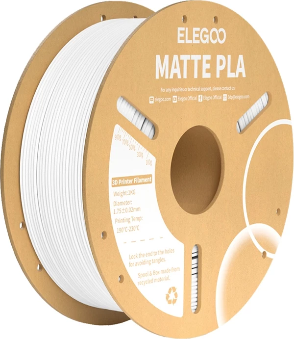 Filament PLA Matte Elegoo 1 kg, 1.75 mm, Bardhë