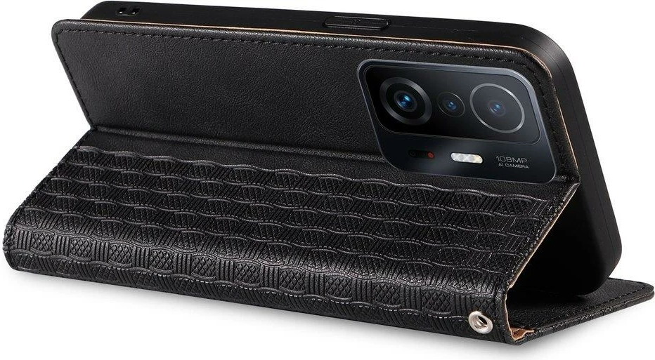 Mbështjellës Hurtel Magnet Strap Case për Samsung Galaxy A13 5G, me portofol, me litar dore, e zezë