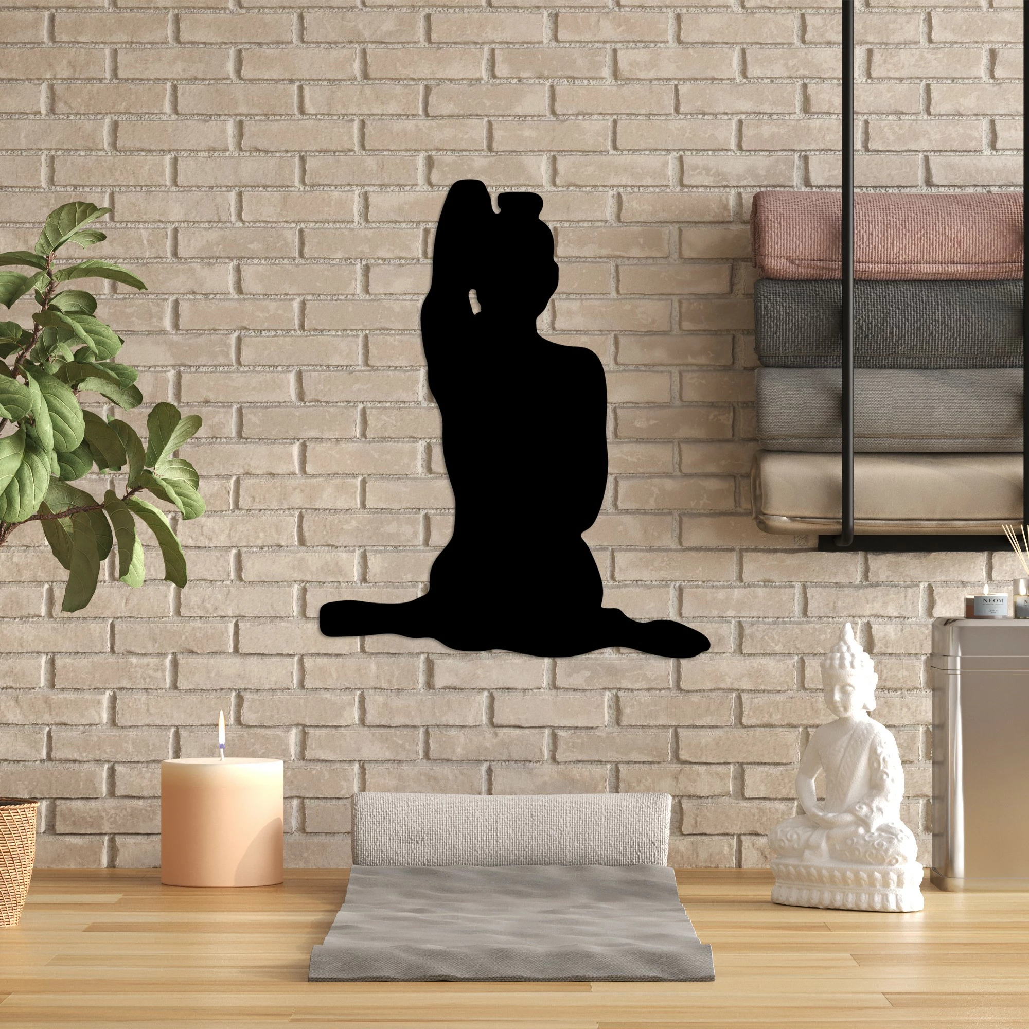 Aksesor dekorativ metalik për mur, Yoga 9, ngjyrë e zezë, 45x55cm