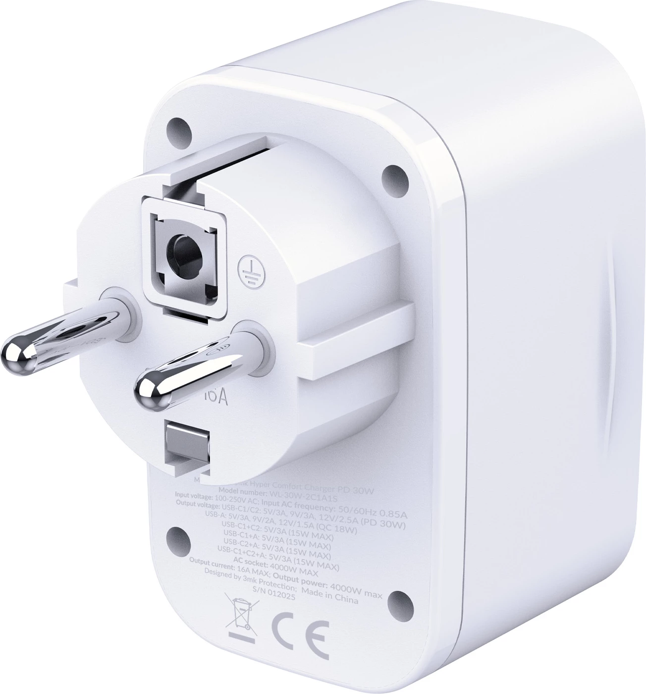 Karikues 3mk Hyper Comfort Charger GaN PD 30W, i bardhë