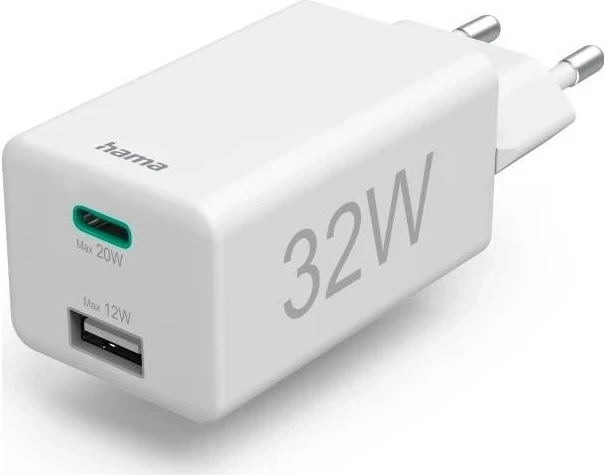 Karikuesi Hama mini 32W, PD/QC (1X USB-C, 1X USB-A), i bardhë