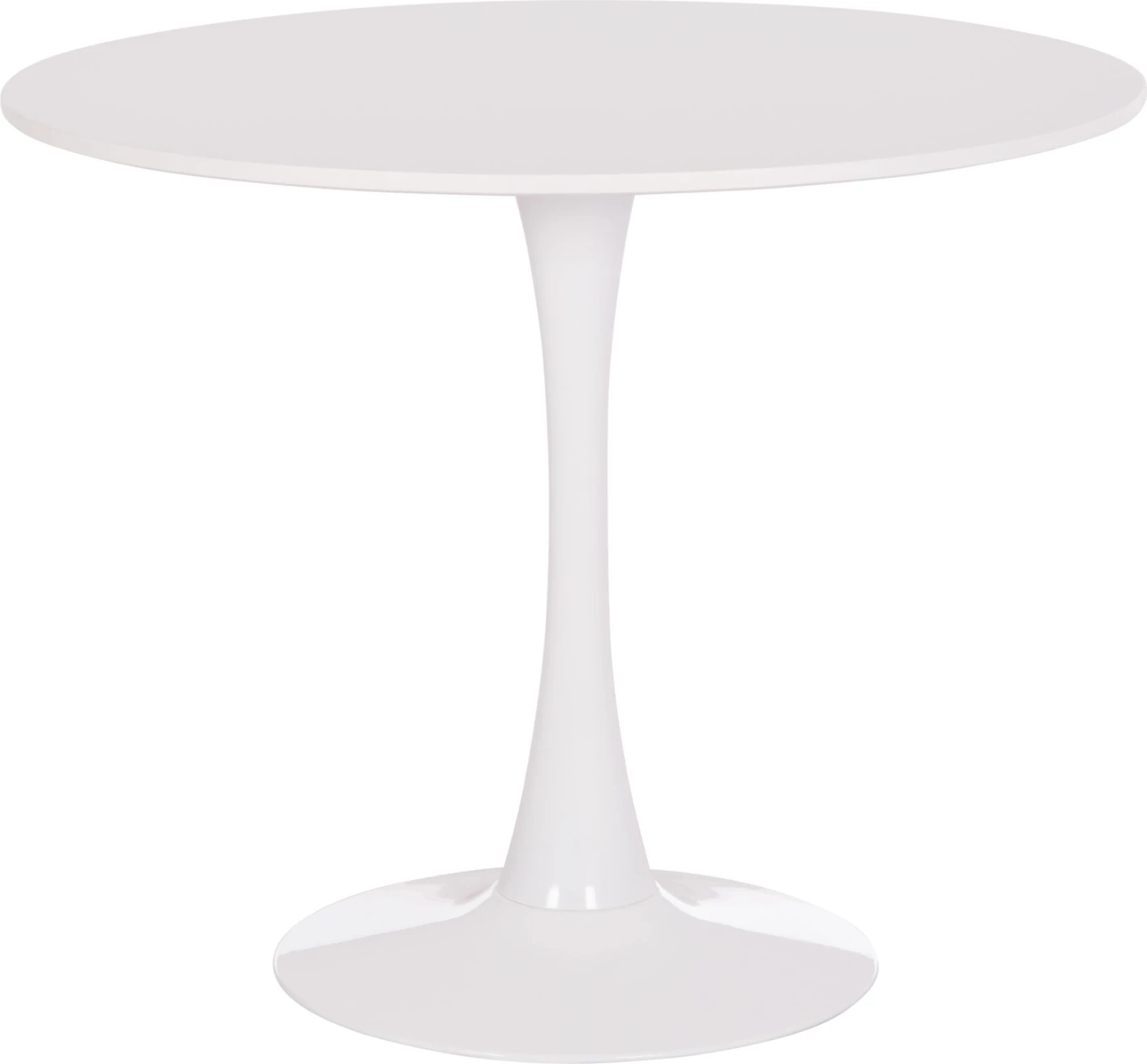 Tavolinë e rrumbullakët për ngrënie, sipërfaqe MDF e bardhë, bazë metalike, BROLIN FH18141.01, 90x73cm