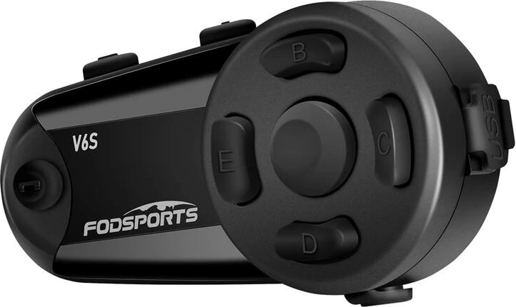 Interkom për motoçikletë Fodsports V6S, set prej 2 copë, i zi