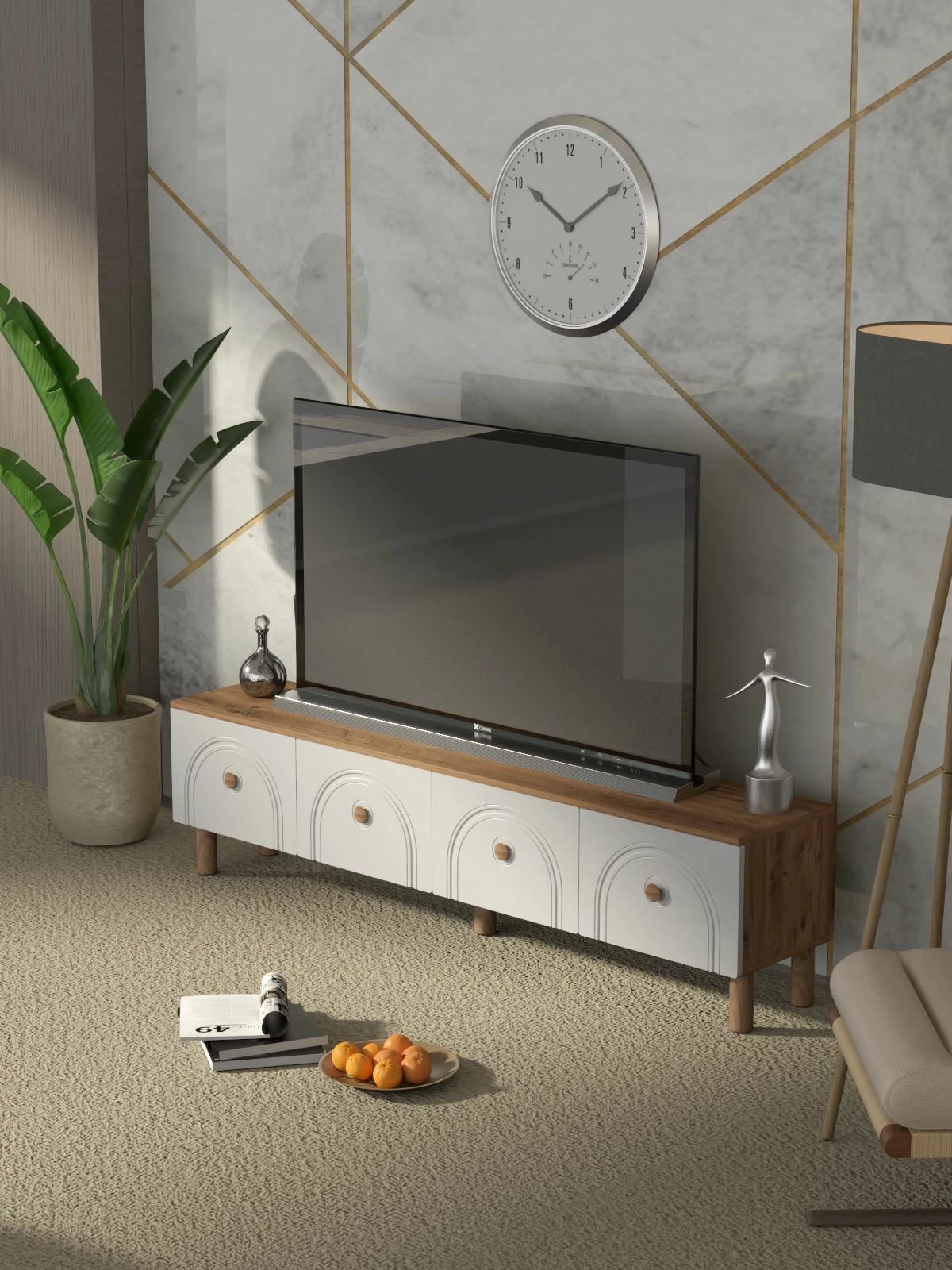 Komodë TV Skye Decor, ngjyrë Atlantic Pine dhe e bardhë, 180x47x35cm