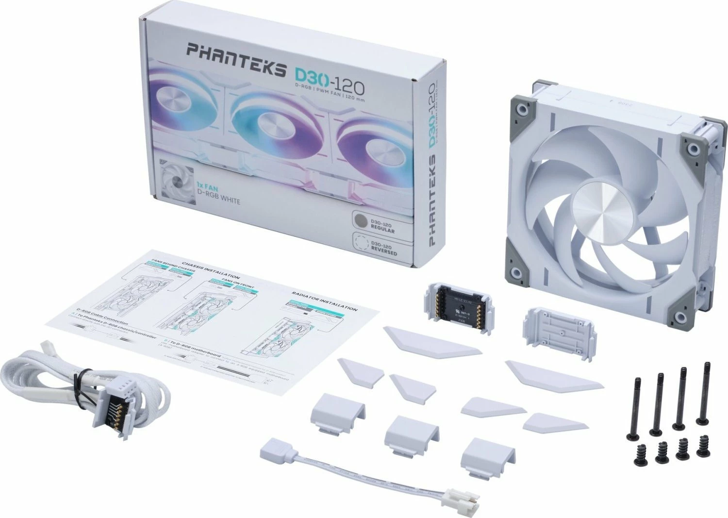 Ventilator PC Phanteks D30-120 D-RGB PWM 120mm 30mm 2000rpm 64.3 CFM 1 copë, i bardhë