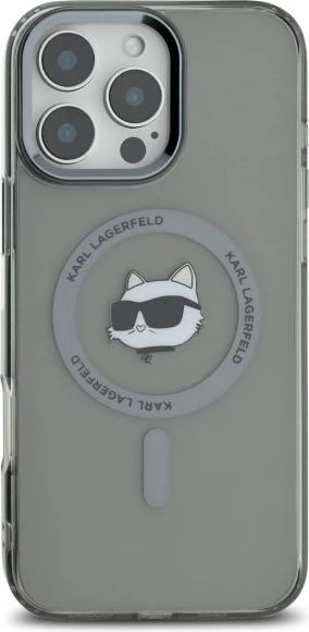Mbështjellës Karl Lagerfeld IML Metal Choupette Head MagSafe për iPhone 16 Pro, Zi