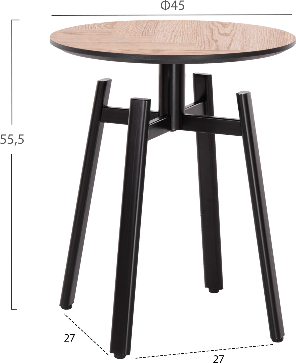 Tavolinë anësore NORTON FH18036.03, këmbë metali, ngjyrë e zezë-MDF, SONAMA, Φ45x55,5Hcm.