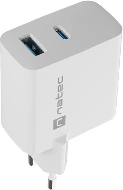 Karikues Natec Ribera GaN 65W me USB-A dhe USB-C, i bardhë