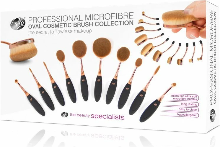 Set furçash grimi Rio Beauty 10 copë, fibra sintetike mikrofi, e zezë