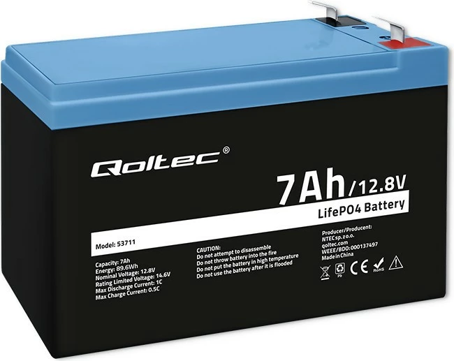 Bateri rikarikueshme Qoltec 53711, LiFePO4, 7Ah, 12.8V, me BMS