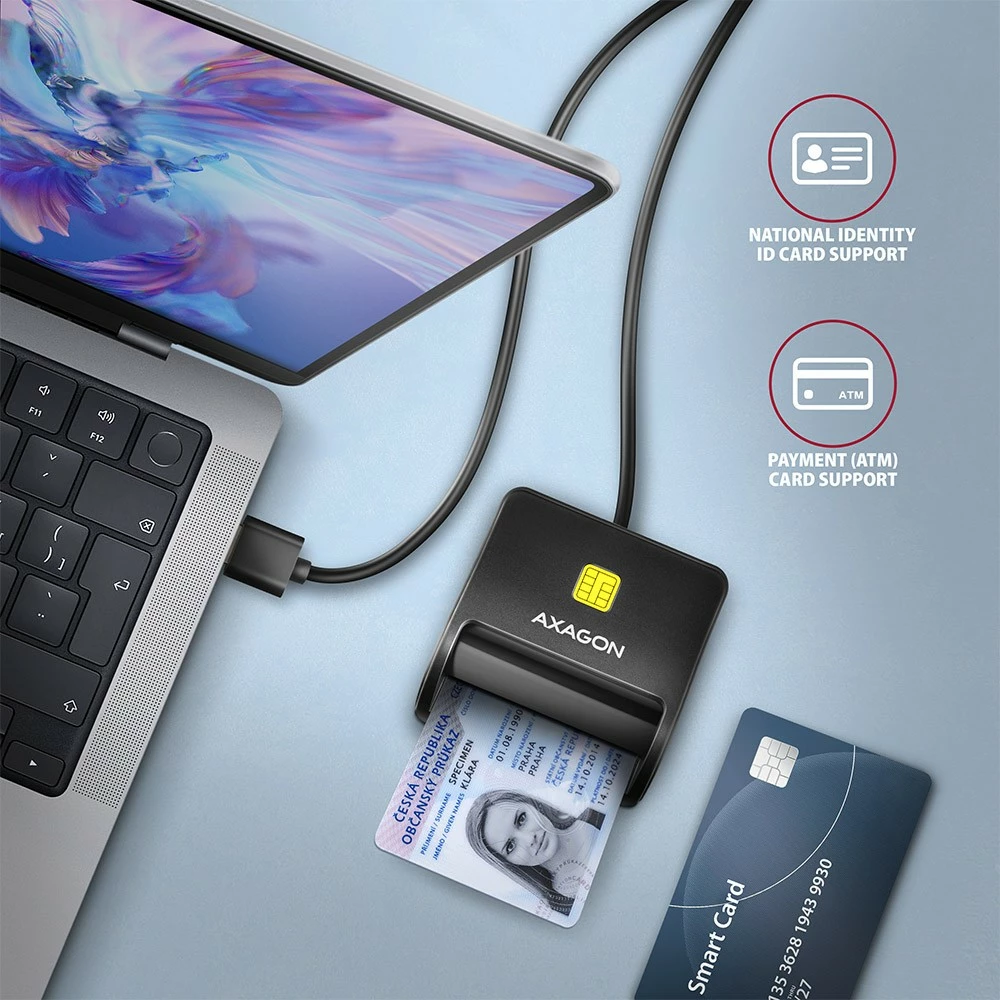 Lexues kartelash AXAGON CRE-SM3SD, USB 2.0, për Smart Card/SD/microSD/SIM, i zi